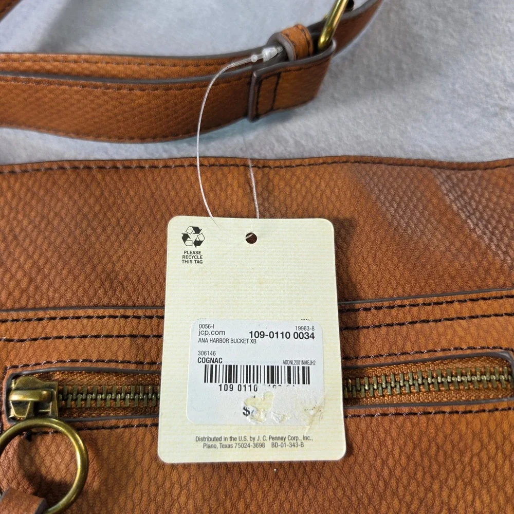 a.n.a A New Approach Harbor Bucket Crossbody Bag Cognac Brown Faux Leather NEW